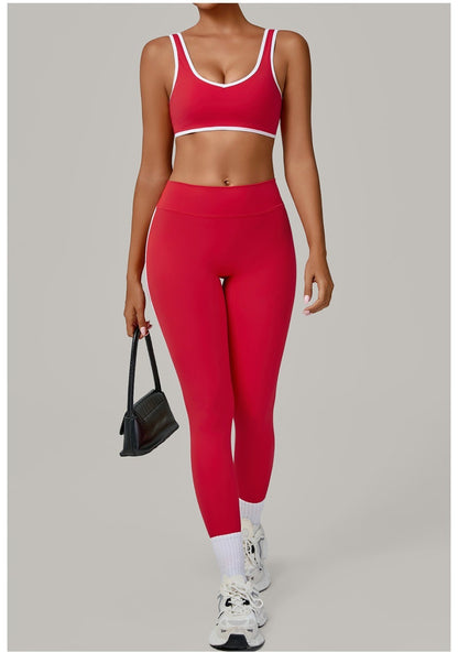 Yoga Suit Sports Fitness High Waist Peach Hip Tight Removable Padding Sports Bra Outfit Running Workout Clothes Gym Leggings Set