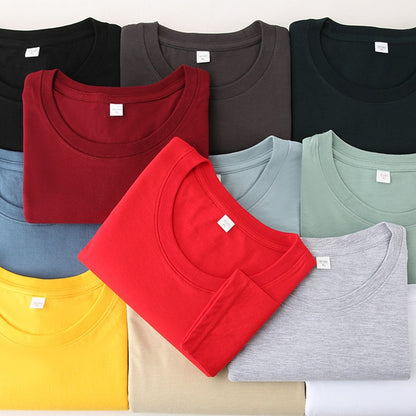 Long Sleeves T-Shirts Men 100% Cotton Tee Tops Male Autumn Basic Plain Color Tshirts Women Normal Fit Size M-5XL Under Wear Man
