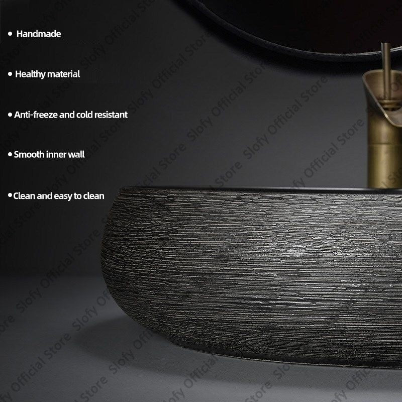 Retro Art Ceramic Sink Multiple Styles Black Washbasin Single Bowl Low-Key Luxury Countertop Basins For Household Hotel Bathroom