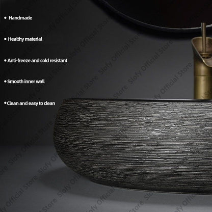 Retro Art Ceramic Sink Multiple Styles Black Washbasin Single Bowl Low-Key Luxury Countertop Basins For Household Hotel Bathroom