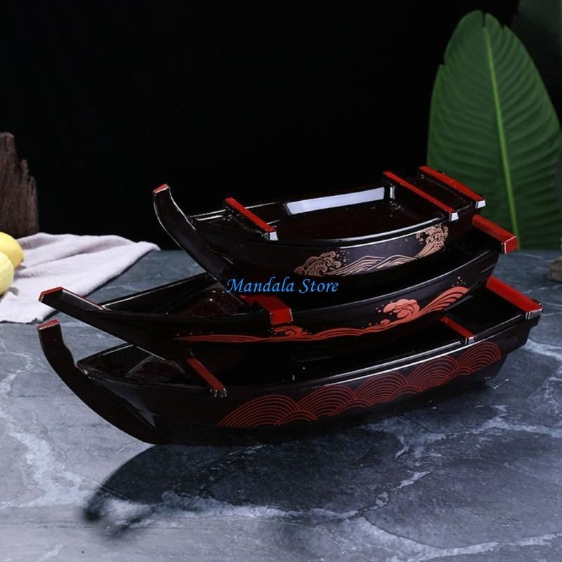 U2JC Ship Sushi Plate Sashimi Serving Tray Creative Display Plate Plastic Texture for Home and Restaurant Use