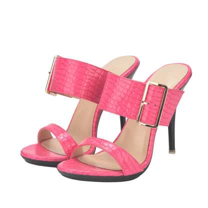 New Summer Buckle Strap Outside Women Slipper  Open Toe High Heeled 10CM Women's Sandals Thin Heels Neutral Slippers Party Pumps