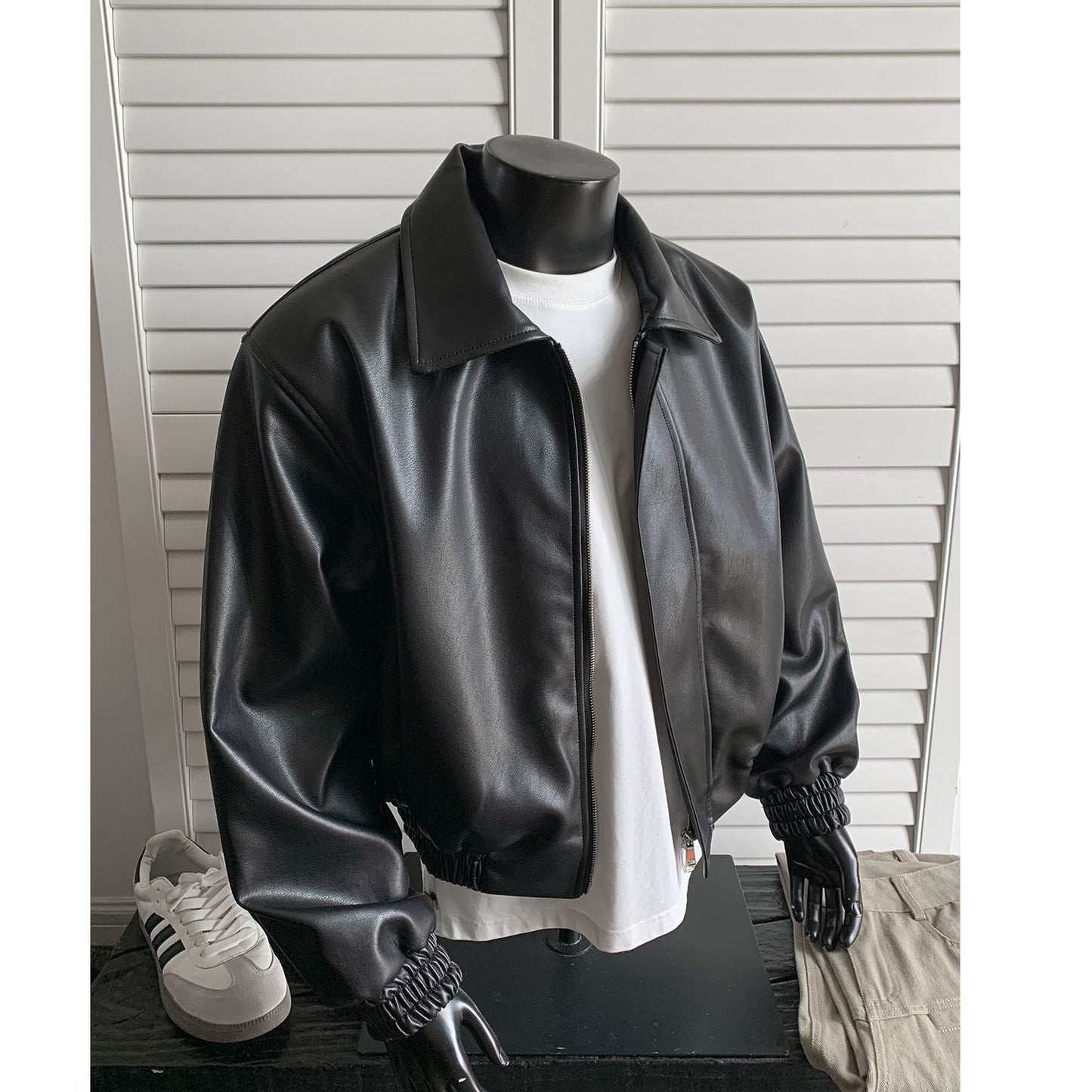 chaquetas sin manga cuerina Loose short leather jacket Shoulder pad coat American retro leather jacket for men