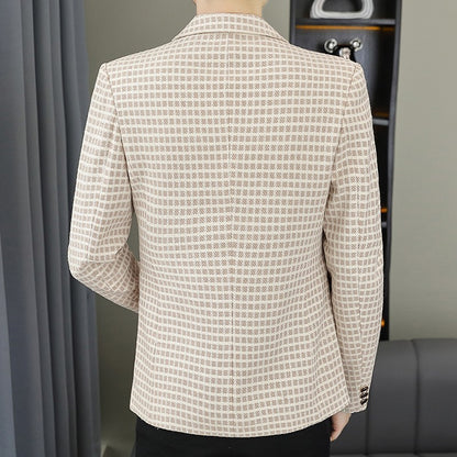 Blazer Men's Fashion Gentleman Business Outdoor Travel Plaid Slim-fit Korean Version of The Trend Handsome Youth Casual Blazer