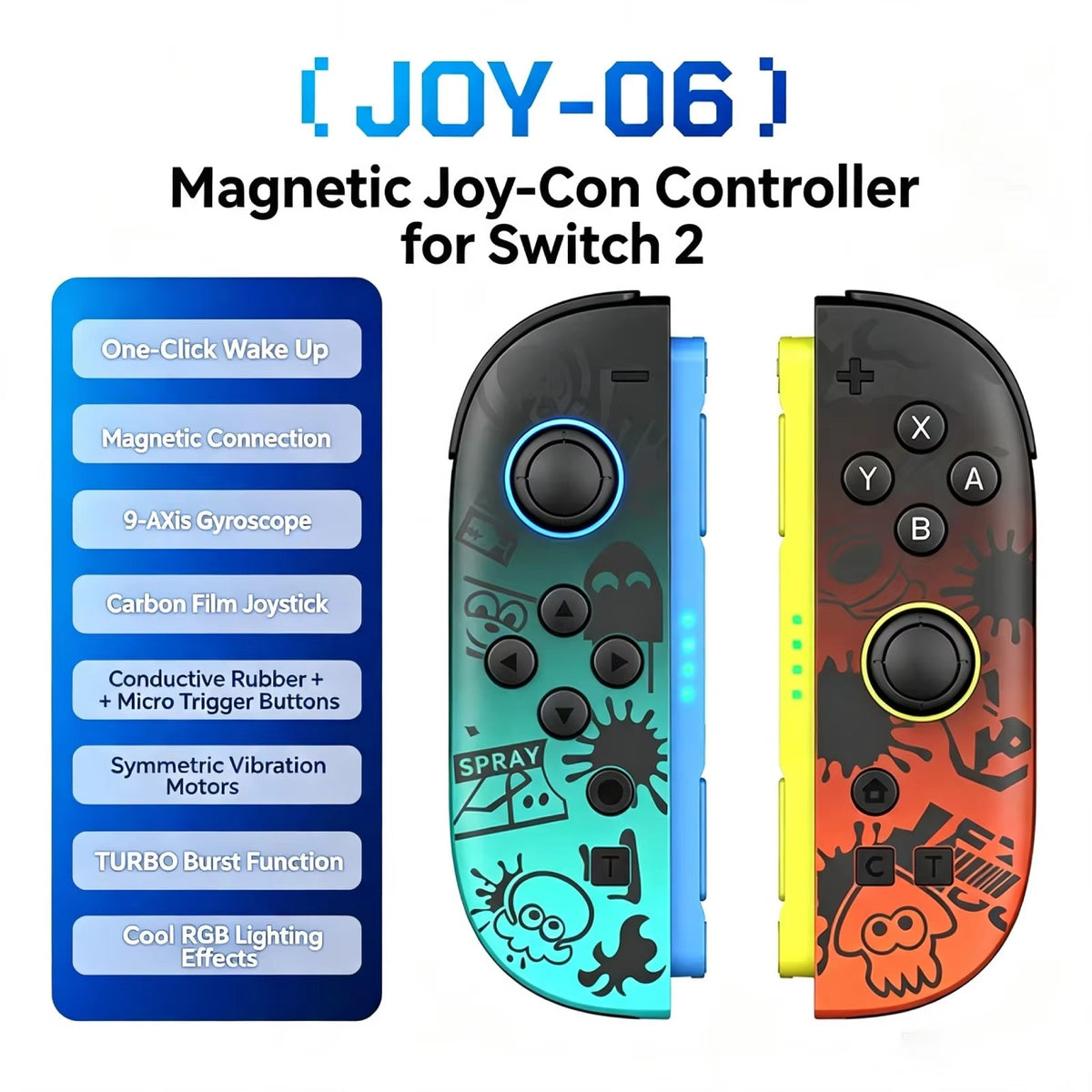 Wireless RGB Joy-Con Controller for Switch 2 Hall Effect Joystick 6-Axis Gyro Turbo Dual Vibration Gamepad Accessories