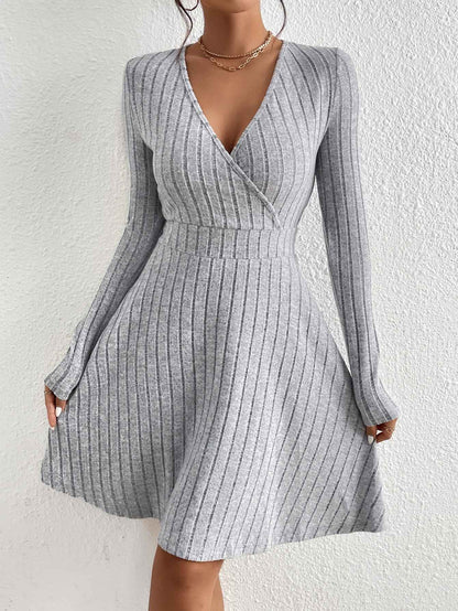 New for autumn/Winter 2024 Women Knit Slim Sexy Bodycon Dress V-Neck Long Sleeve