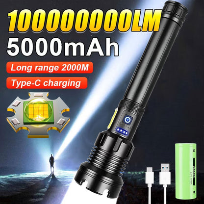 2025 New 15000mAh High Power XHP390 Flashlights 100000000LM Ultra Powerful Flashlight Rechargeable Lantern Outdoor Camping Torch