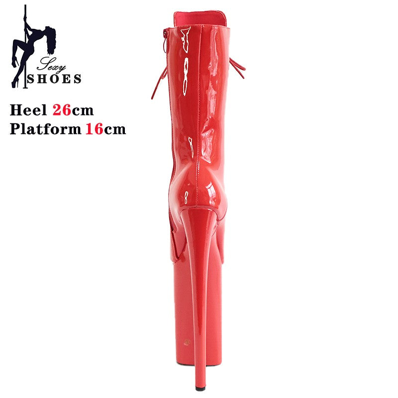 Women Sexy Stripper Shoes Super High Heels Lace-up 26cm Peep Toe Platform Pole Dancing Ankle Boots Stiletto Fetish Large Size 44