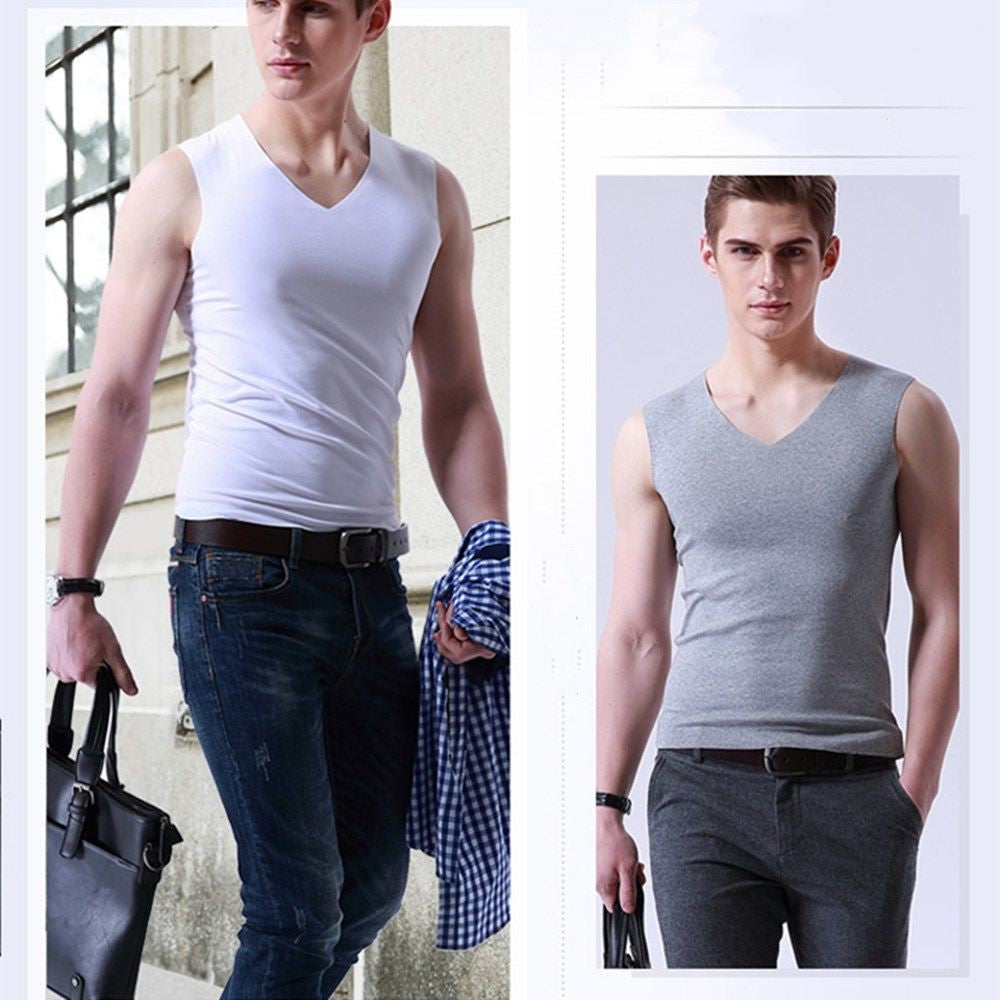 Casual Fashion Stretch Tight Slim Solid Undershirt Ice Silk Seamless Men's Tank Tops