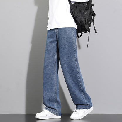 2025 Calças Jeans Casuais Masculinas Coreanas Novas Retas Longas Perna Larga Jeans Cor Sólida Azul Claro Cinza Preto
