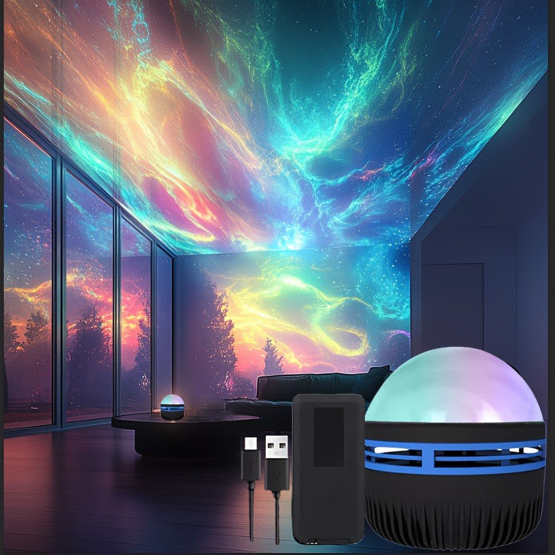 1pc Northern Lights LED Atmosphere Projector,7 Modes, Starry Rotation Projection,USB Powered,Remote Control,For Bedroom Decor