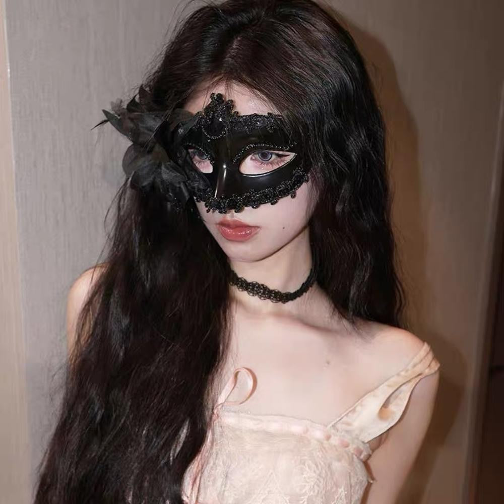 Halloween Mask Masquerade Princess Half Face Lace Plus Flower Children Adult Eye Mask Female Party Performance Props