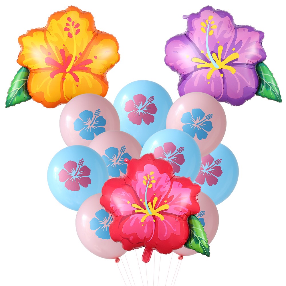 Hibiscus Foil Balloon Set Hot Pink Yellow Purple Hibiscus Balloon Summer Tropical Birthday Hawaii Baby Shower Party Decoration