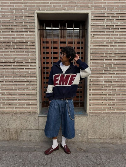 Trendy Streetwear Harajuku Hip-hop Oversized Double Zipper Cardigan Men Y2K Punk Casual Autumn Winter Warm Loose Sweater Women