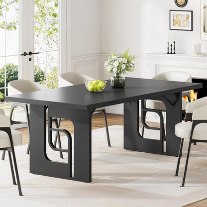 71 inch Large Dining Table for 6-8, Modern Rectangular Kitchen Table, Dinner Table Furniture with Metal Legs for Dining Room