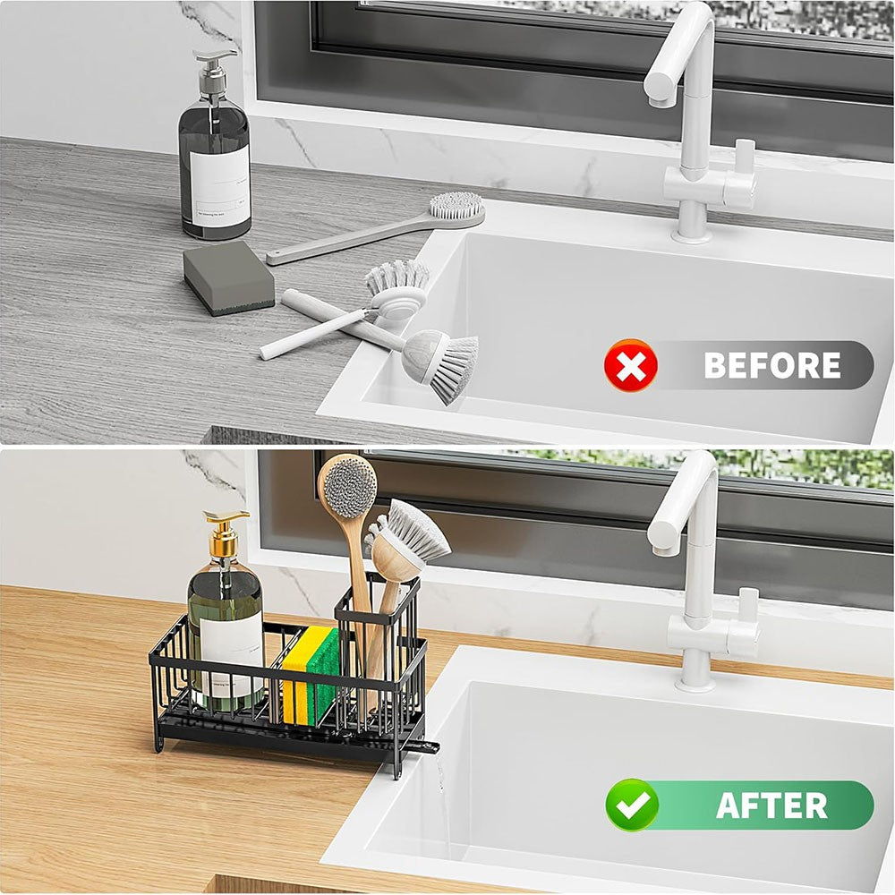 Sponge Holder for Kitchen Sink, Sink Caddy with High Brush Holder, Kitchen Sink Organizer