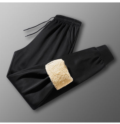 Calças masculinas para outono e inverno, forradas com lã para uso externo, calças casuais, calças de moletom esportivas quentes de lã de carneiro