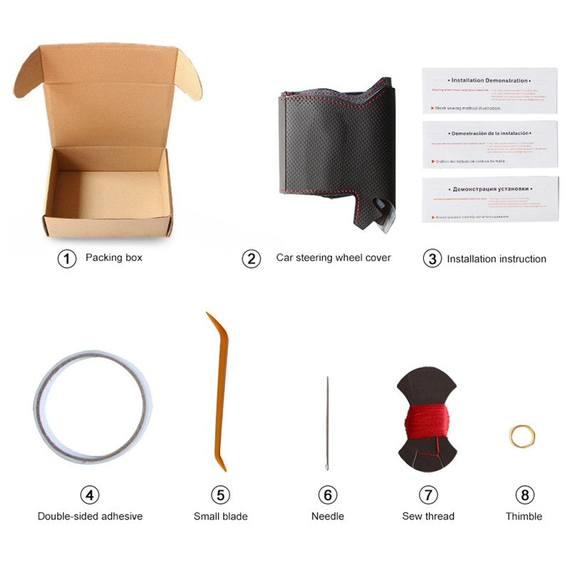 Capa de Volante GNUPME DIY em Couro Sintético Costurada à Mão Preta para Peugeot 308 e Peugeot 408 Antigo