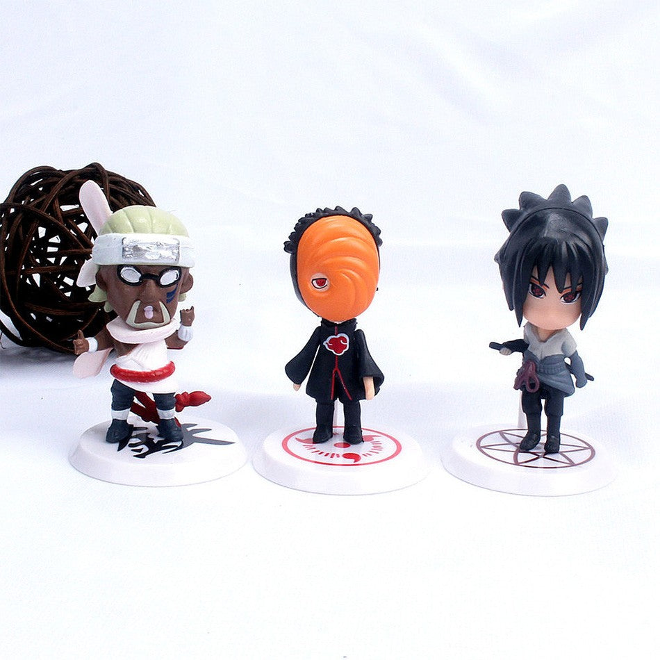 6 Unidades/Lote Versão Q NARUTO Sasuke Gaara Uchiha Madara Boneco 7-8cm 2 Estilos Base de Personalidade Mini Estatuetas Decoração Boneca Presentes