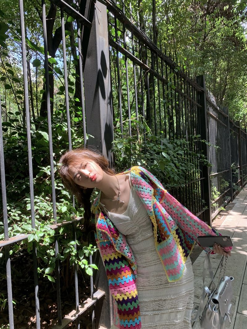 SALIENCY Colorful Crochet Knit Hollow Cardigan Sweater Jacket Women Spring Top Loose Short Knitwear