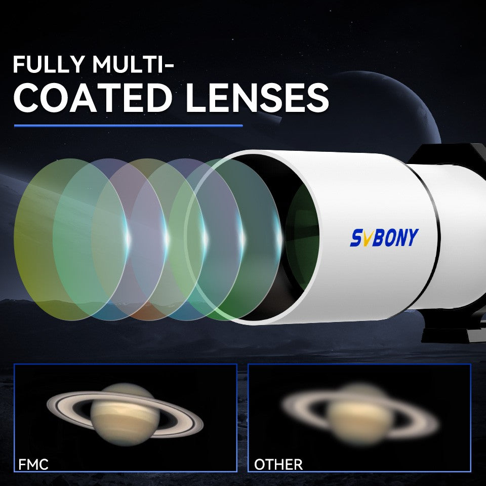Conjunto de Telescópio Refrator Acromático Svbony SV48P 102mm para Fotografia e Observação Astronômica de Céu Profundo