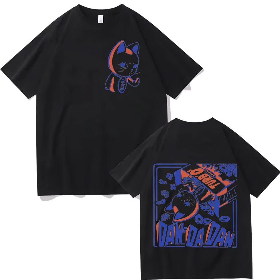 Funny Japan Anime Dandadan Turbo Granny Cat Graphic T Shirt Fashion Cartoon Oversized Tee Men Women Vintage Casual Cotton Tops