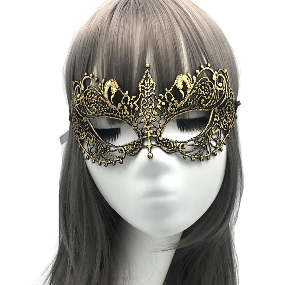 Women Sexy Hollow Lace Masquerade Gold Black Face Mask Princess Party Cosplay Prom Props Costume Nightclub Queen Eye Mask Exotic