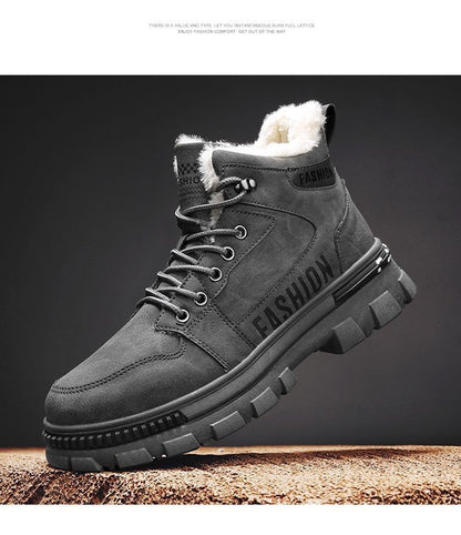 Men Snow Boots  Winter Anti Slip Plush Indoor Warm Cold Proof Snow Boots High Top Platform Lace Up Outdoor Sport Work Boots