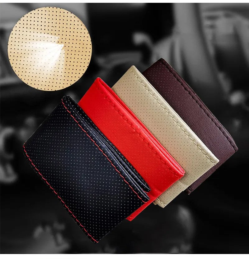 Real Cowhide Hand Stitched Steering Wheel Cover Four Seasons Universal Car Accessories Car Anti-Slip Leather Protective Cover