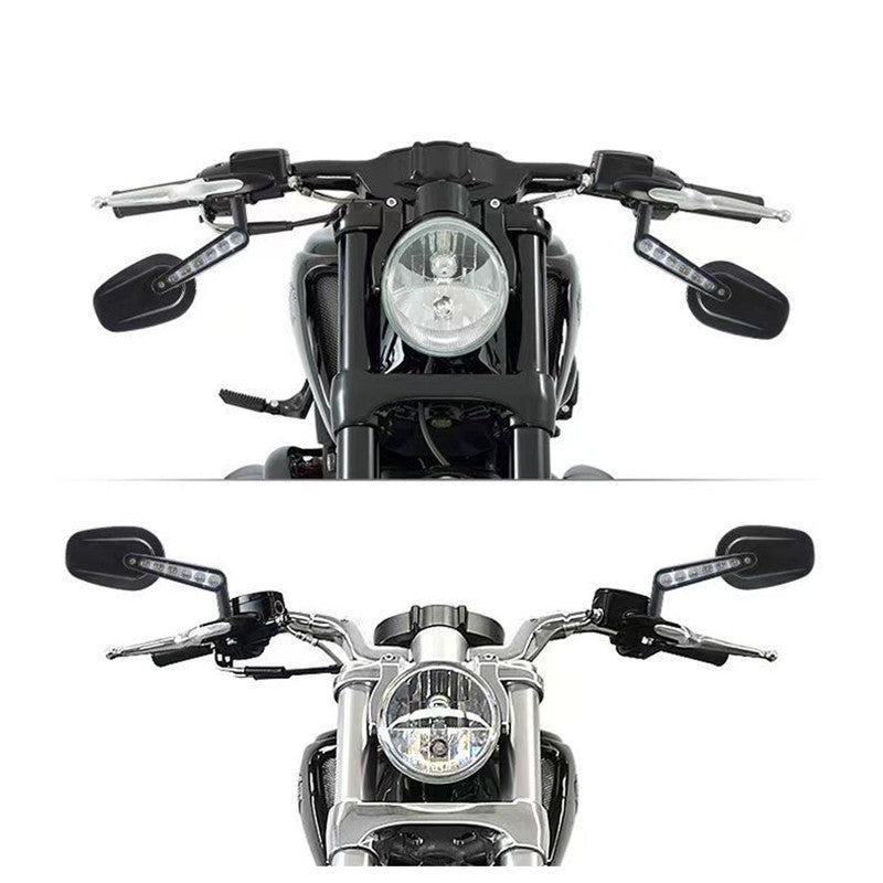 Espelhos retrovisores musculosos de motocicleta 8MM com piscas de LED para Harley VRSCF V-Rod 2009-2017 2016 2015 2014 1 Par Preto/Prata