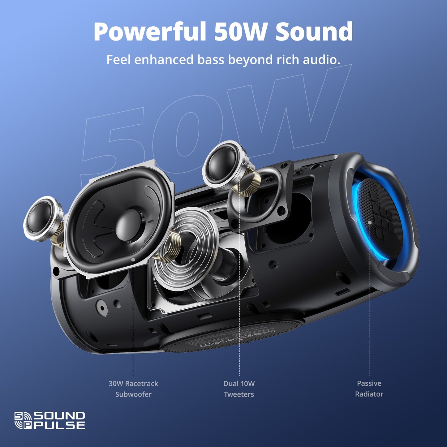 Tronsmart Mirtune S100 Speaker Bluetooth Powerful Speaker with 50W, IPX7 Waterproof, Retractable Handle, Built-in Powerbank