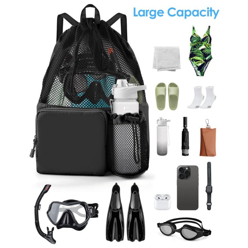 1 Mochila de Cordão de Malha Grande Capacidade Academia Praia Viagem Bolsa Poliéster Mochila Esportiva ao Ar Livre