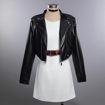 SBluuCosplay Tayama Yamada Cosplay Costume Smoking Behind the Supermarket PU Coat Dress Halloween Carnival Party Suit