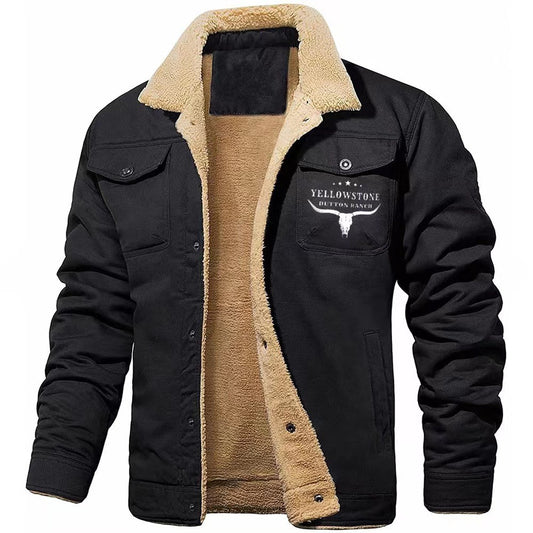 Autumn Winter Nw Men's Fleece Jacket Plush Thick Cotton Outerwear Letter Pattern Print Casual Clothing Men Windbreaker Coat