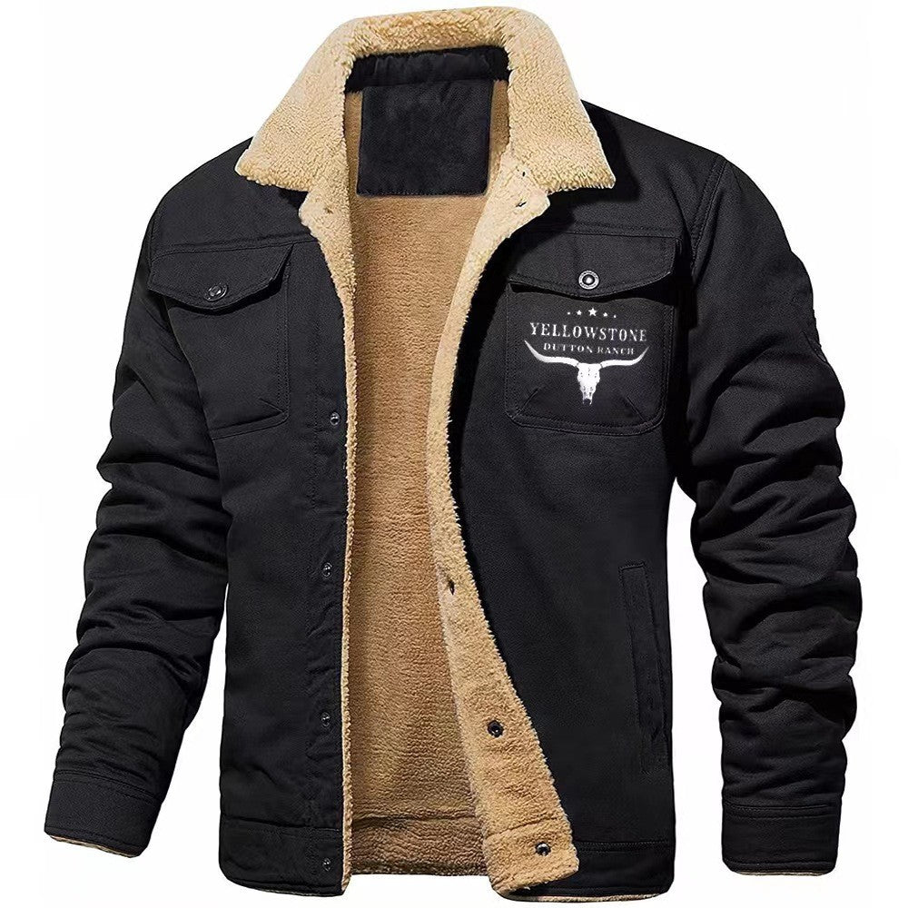 Autumn Winter Nw Men's Fleece Jacket Plush Thick Cotton Outerwear Letter Pattern Print Casual Clothing Men Windbreaker Coat