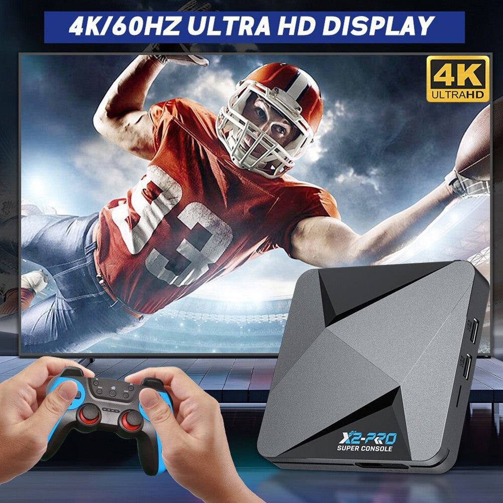 X2 Pro Retro Video Game Console TV Box 100000+ Games with 2 Gamepads Super Console 4K 60+ Game Emulators for DC/Arcade/MAME/Sega