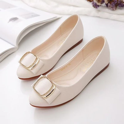 ??2025 Minimalist Square-Buckle Chain Flats Genuine Leather Slip-Resistant Cushioned Mom Loafers
