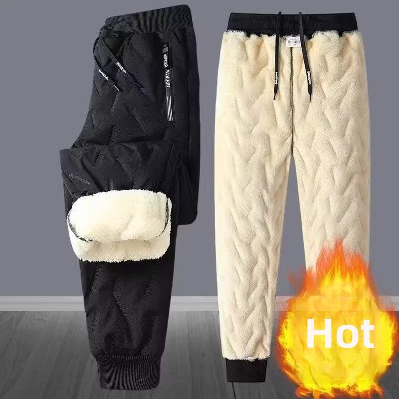Men's Winter Thiened Lamb Velvet Pants down Feather Windproof Cotton Trousers Loose Fit Warm Casual Long Pants