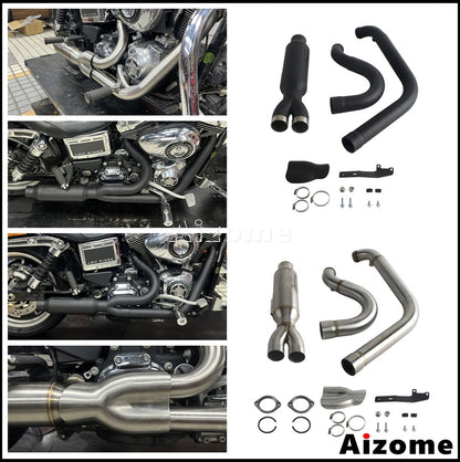 Motorcycle Racing 2-in-1 Exhaust Muffler 2.2" TIG Welded For Harley Dyna Fat Bob Street Bob Low Rider Super Wide Glide 2006-2017