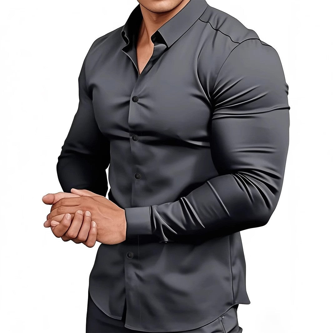 Men Solid Color Long Sleeve Casual Business Shirt For Spring And Autumn
