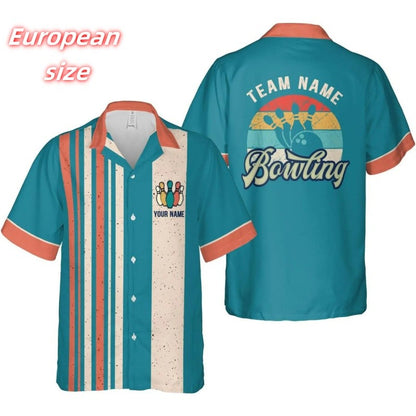 Striped Bowling Pattern Hawaiian Shirt For Men Customized Name 3D Printed Aloha Shirts Summer Loose Tops Blouses Short Sleeves