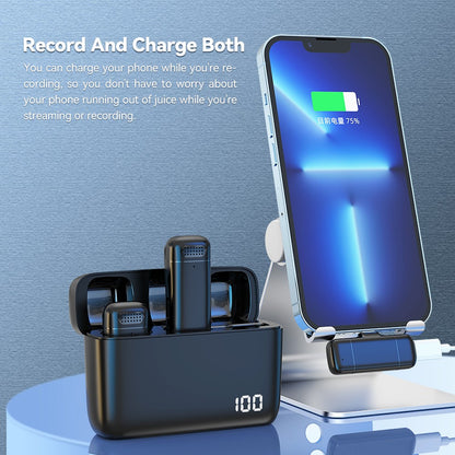 Microfone de Lapela com Estojo de Carregamento Mini Microfone Sem Fio para Celular Android IOS com Função de Cancelamento de Ruído para Gravar Vídeos