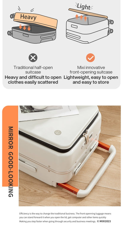 Mixi New Design Wide Handle Suitcase Men Carry-On Luggage Women Travel Trolley Case 20 Inch Cabin PC Aluminum Frame M9275