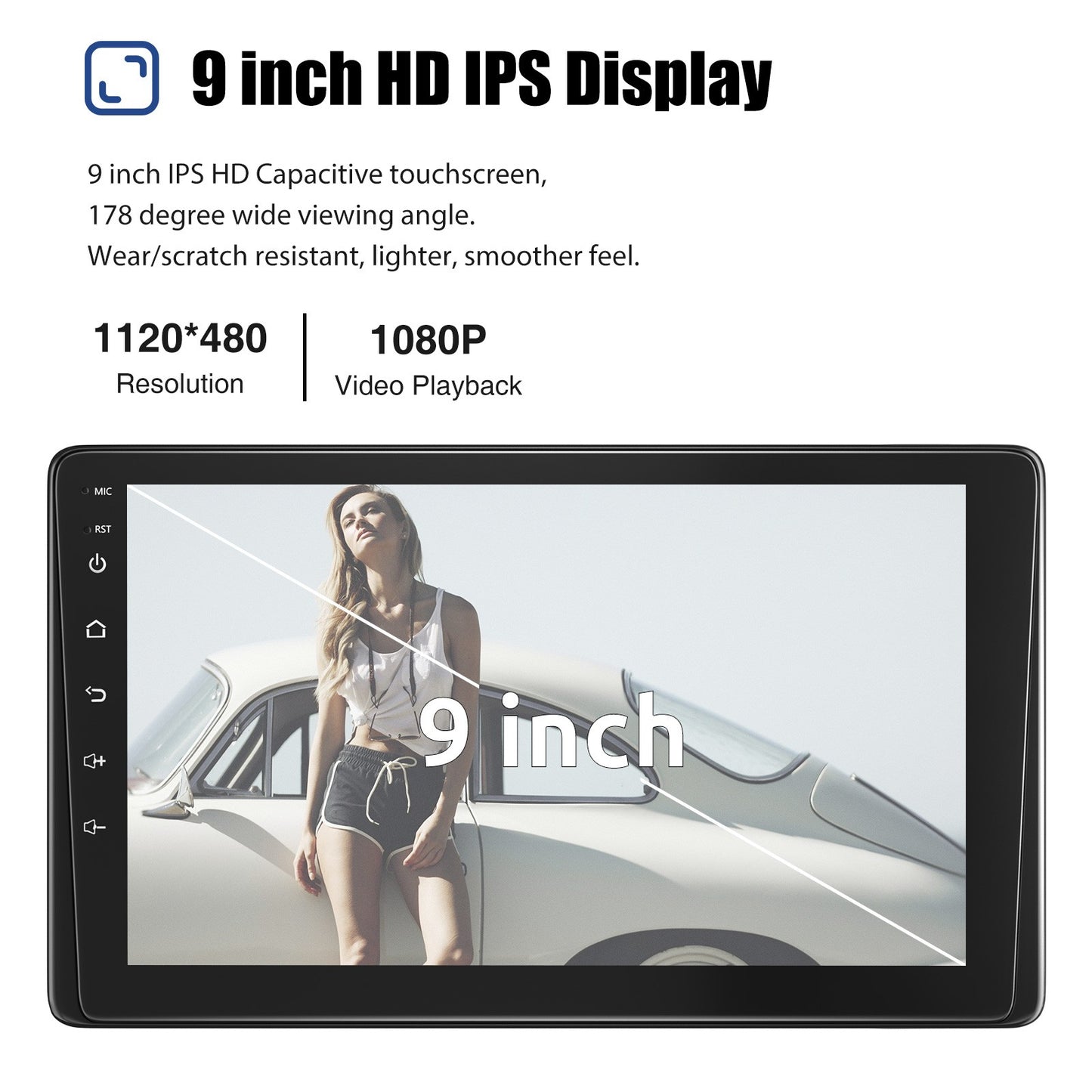 ESSGOO 9" Single 1 Din Car Stereo Radio Touch Screen Wireless Apple CarPlay & Android Auto MP5 Player Head Unit Bluetooth FM SWC