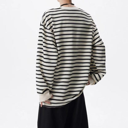 Lazy Style Striped Loose T Shirts Men's Long Sleeve All-match Youth Street Casual Tops Spring Autumn Korean Trend Men Clothing