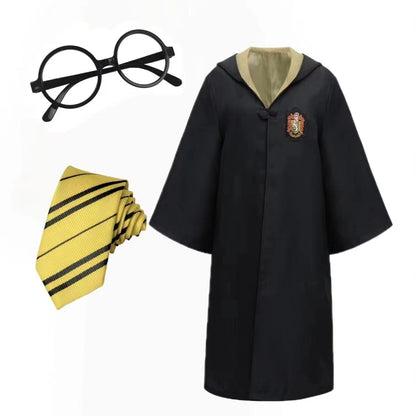 Adult Kids Wizard Robe Magic Academy Dress Up Clothes with Glasses DIY Festival Makeup Clothes Party Cosplay Dressup Supplies