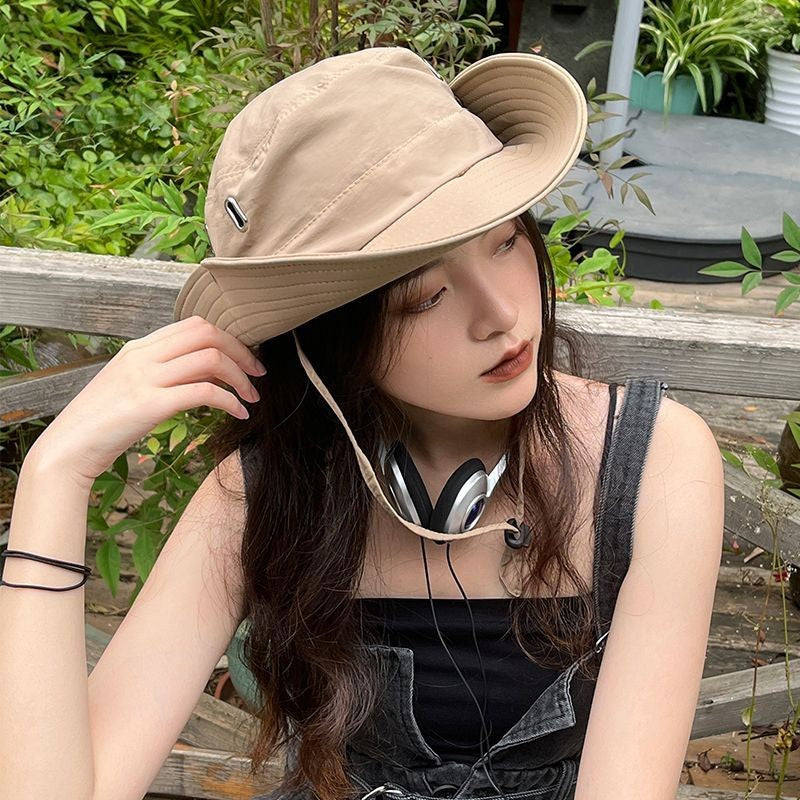 Womens Windproof Outdoor Sun Hat Summer UV Protection Bucket Safari Wide Brim Fisherman Cap Cowboy Men Fishing Hiking Beach Hats