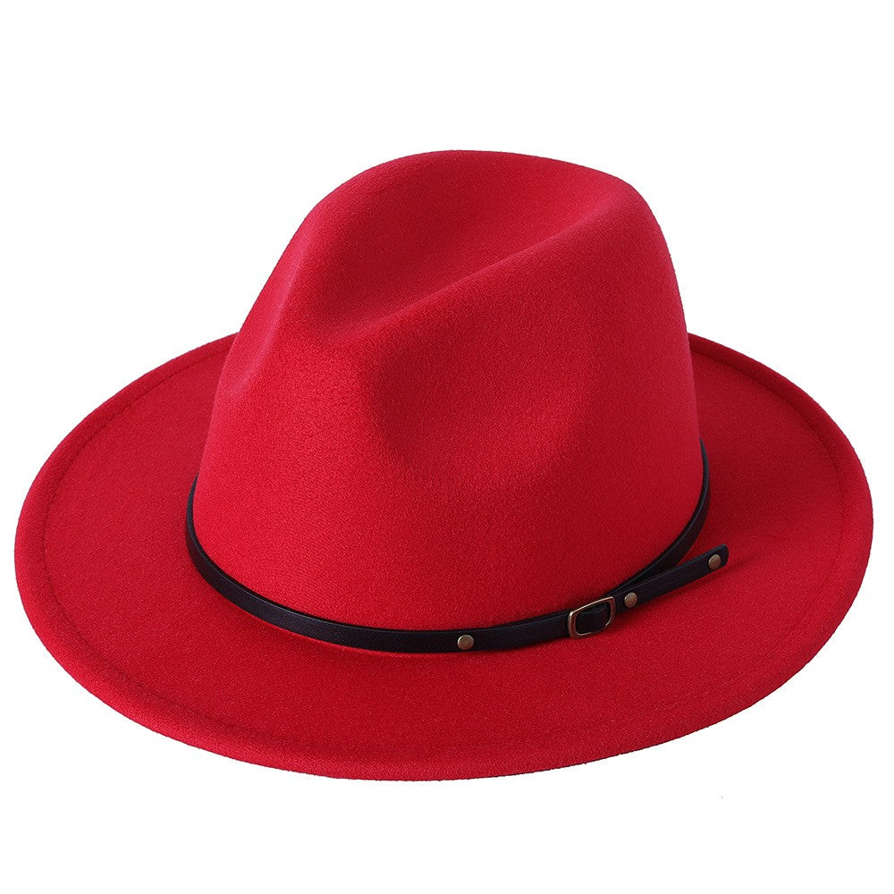 Fedora hat jazz hat men and women classic black leather belt Fedora Panama women autumn and winter Panama hat wholesale