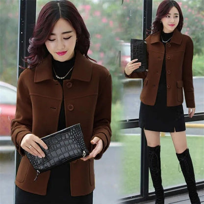Female Woolen Coat Short Autumn 2024 Solid Color High-End Woolen Jacket Casual Single breasted Lapel Outerwearl
