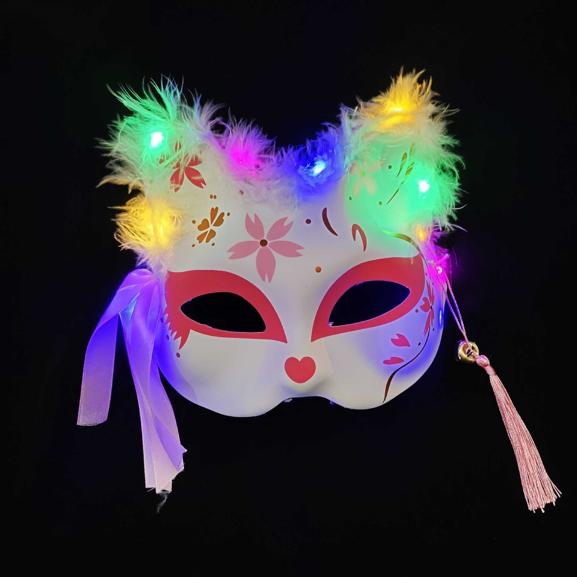 6pcs Led Cat Masks Halloween Decorations Glowing Furry Fox Masquerade Masks Diy Painted Light Up Performance Party Cosplay Masks